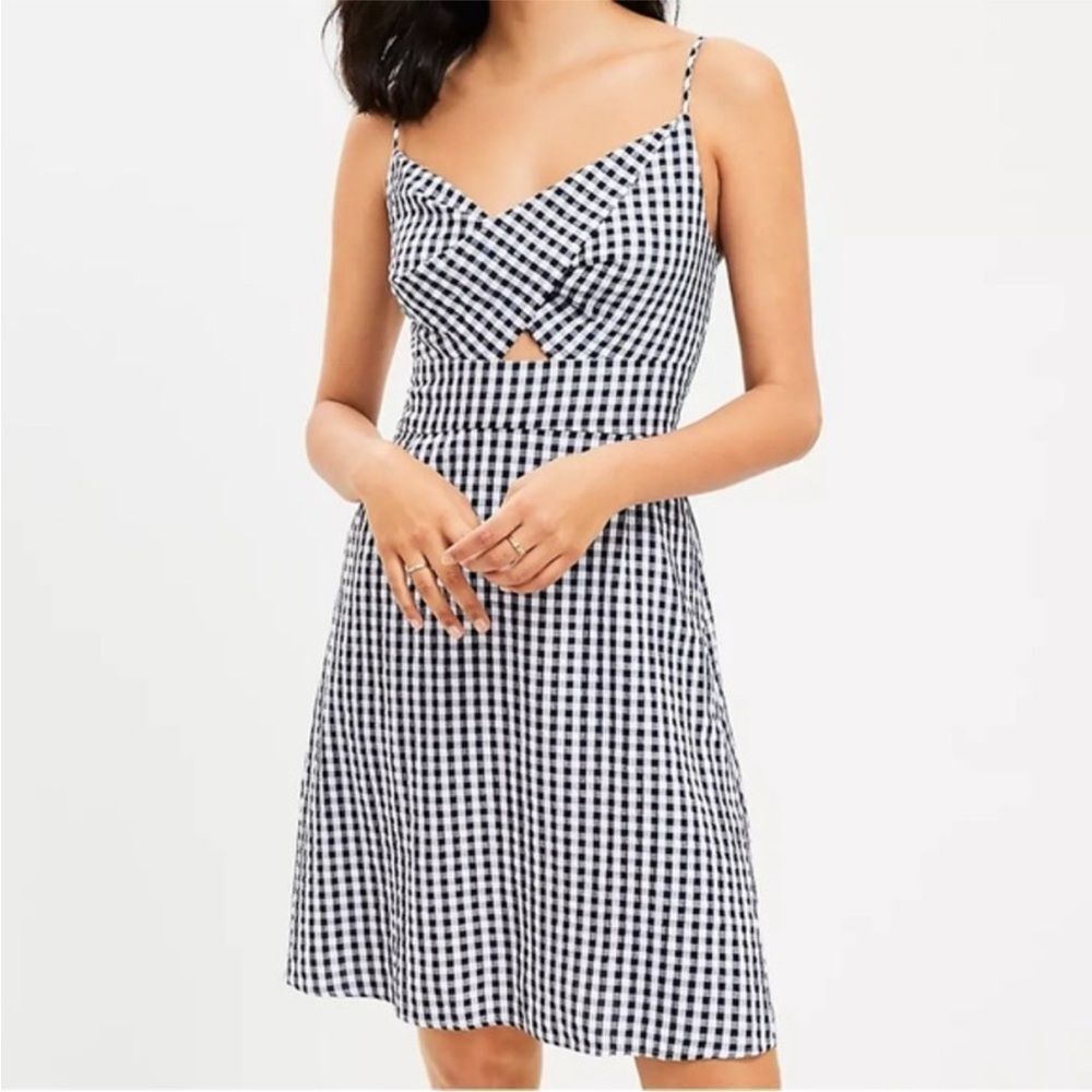 Loft Gingham Mini Cami Dress Black & White Checkered Picnic Sundress Retro Boho